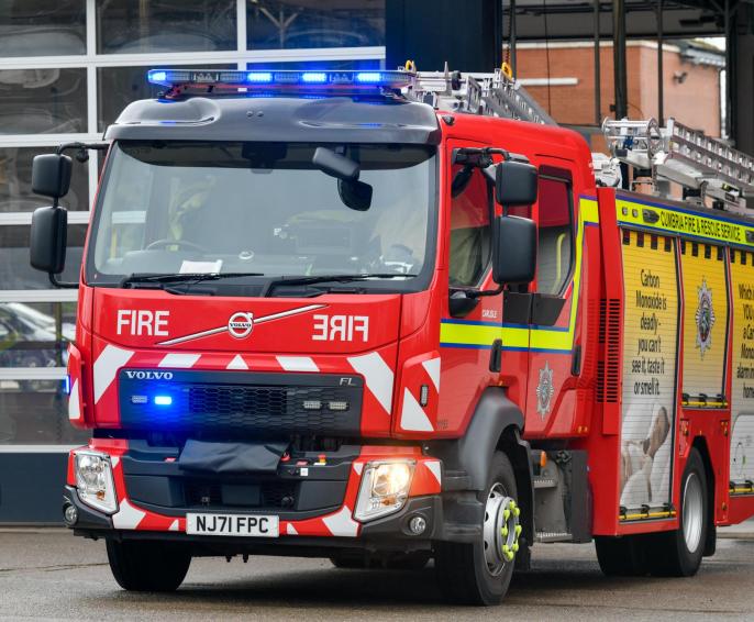 Fire engine with blue lights on