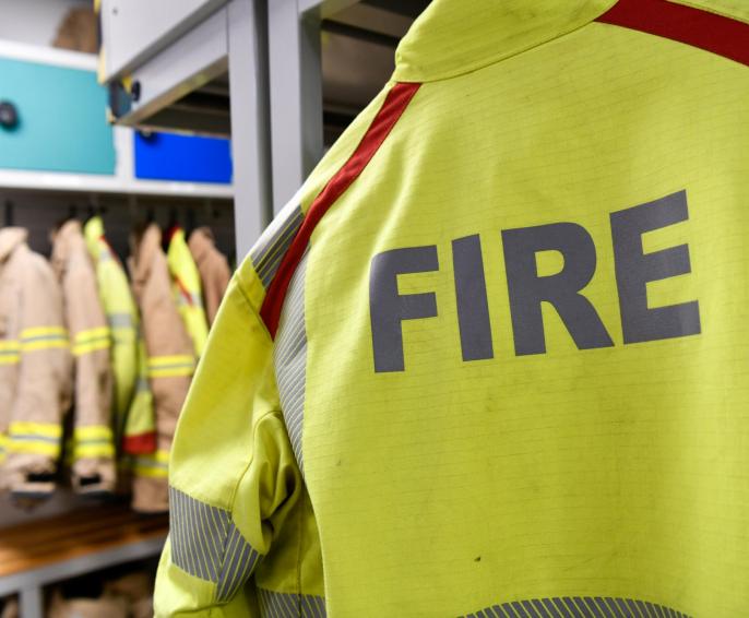 Fire PPE jacket hung up