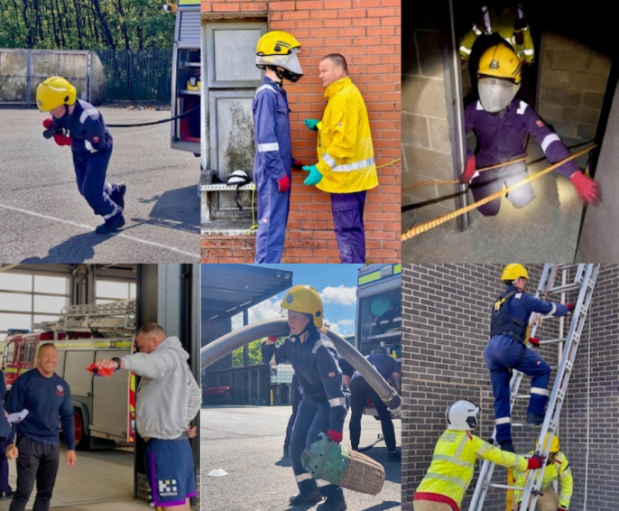 Multiple images of candidates and fire service staff on one of the assessment days