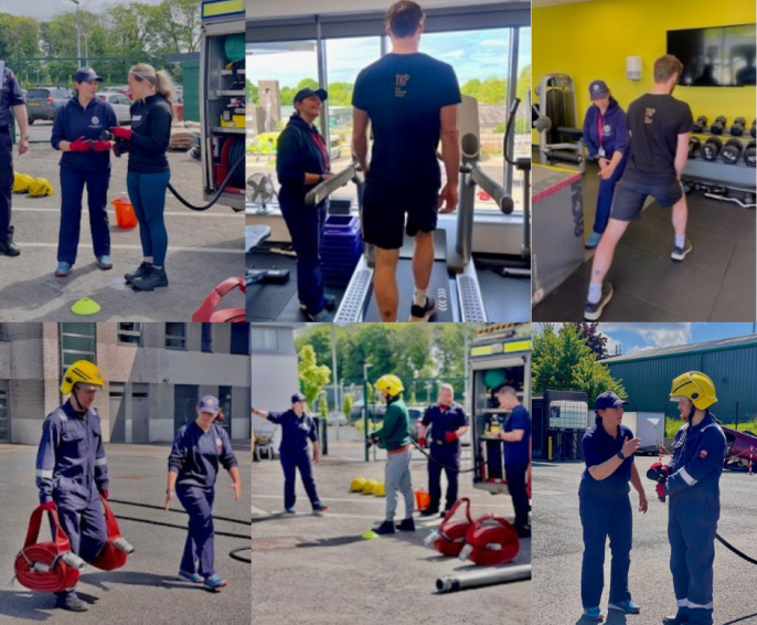 Multiple images of candidates and fire service staff on one of the assessment days