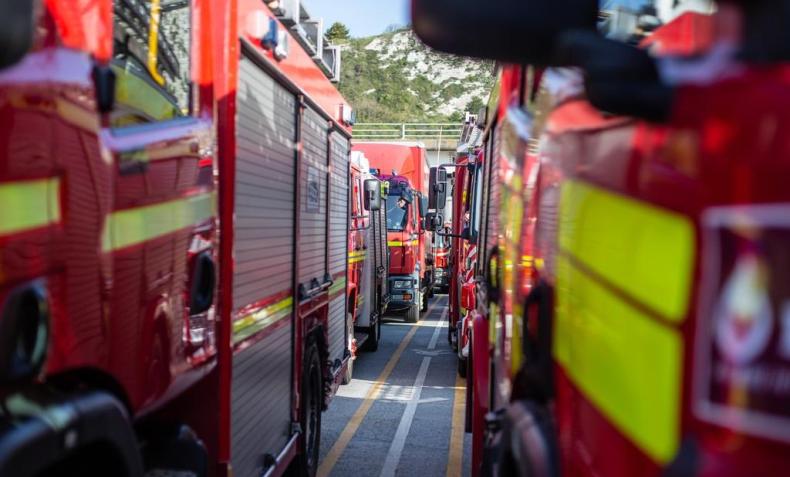 Fire and rescue service vehicles parked up in convoy - close up