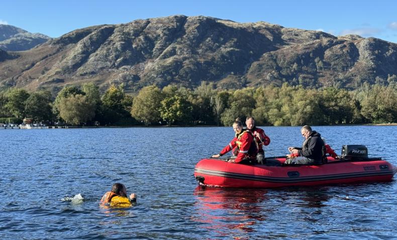 Firefighters training for water rescue at Coniston