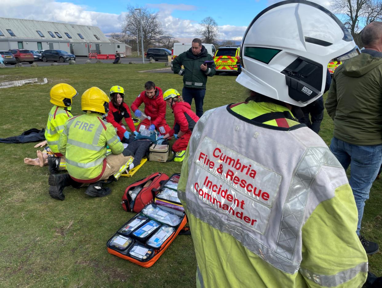 A firefighter acts as Incident Commander during a training exercise