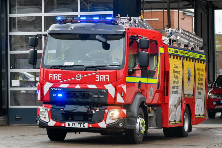 Fire engine with blue lights on