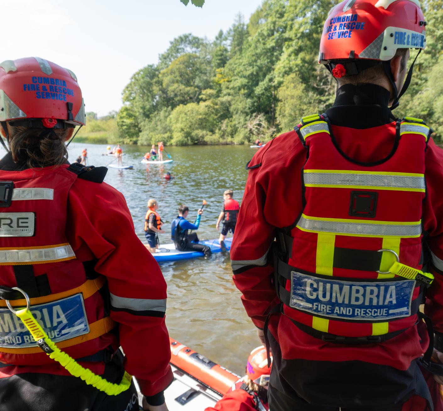 Firefighters carrying out water safety engagement with the public