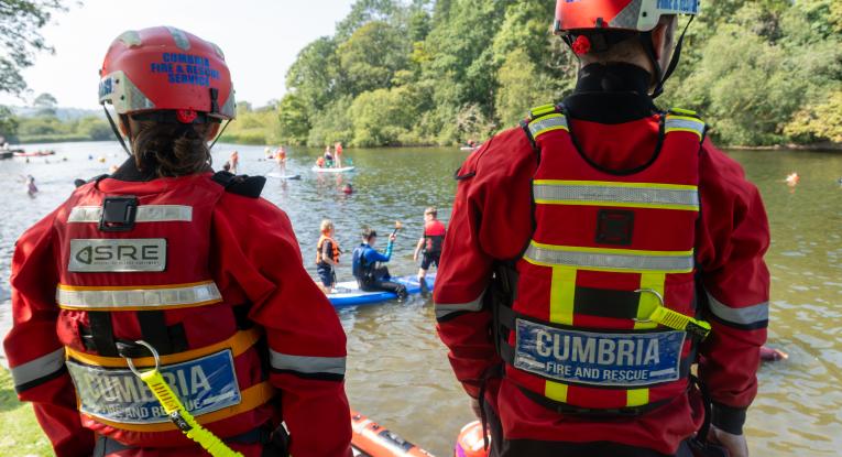 Firefighters carrying out water safety engagement with the public