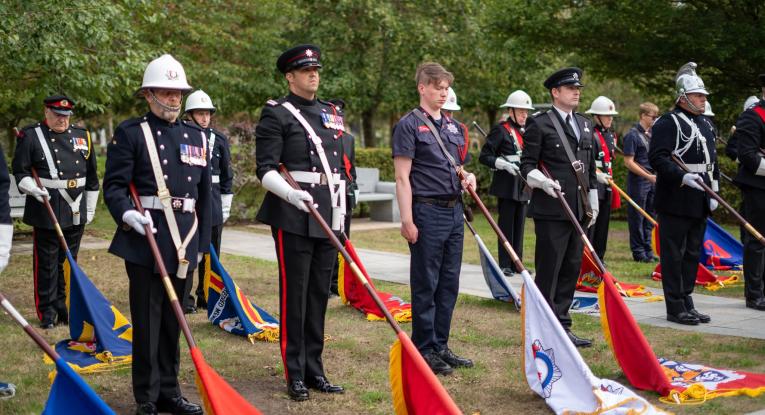 Fire Cadets take part in a ceremony honouring fallen firefighters